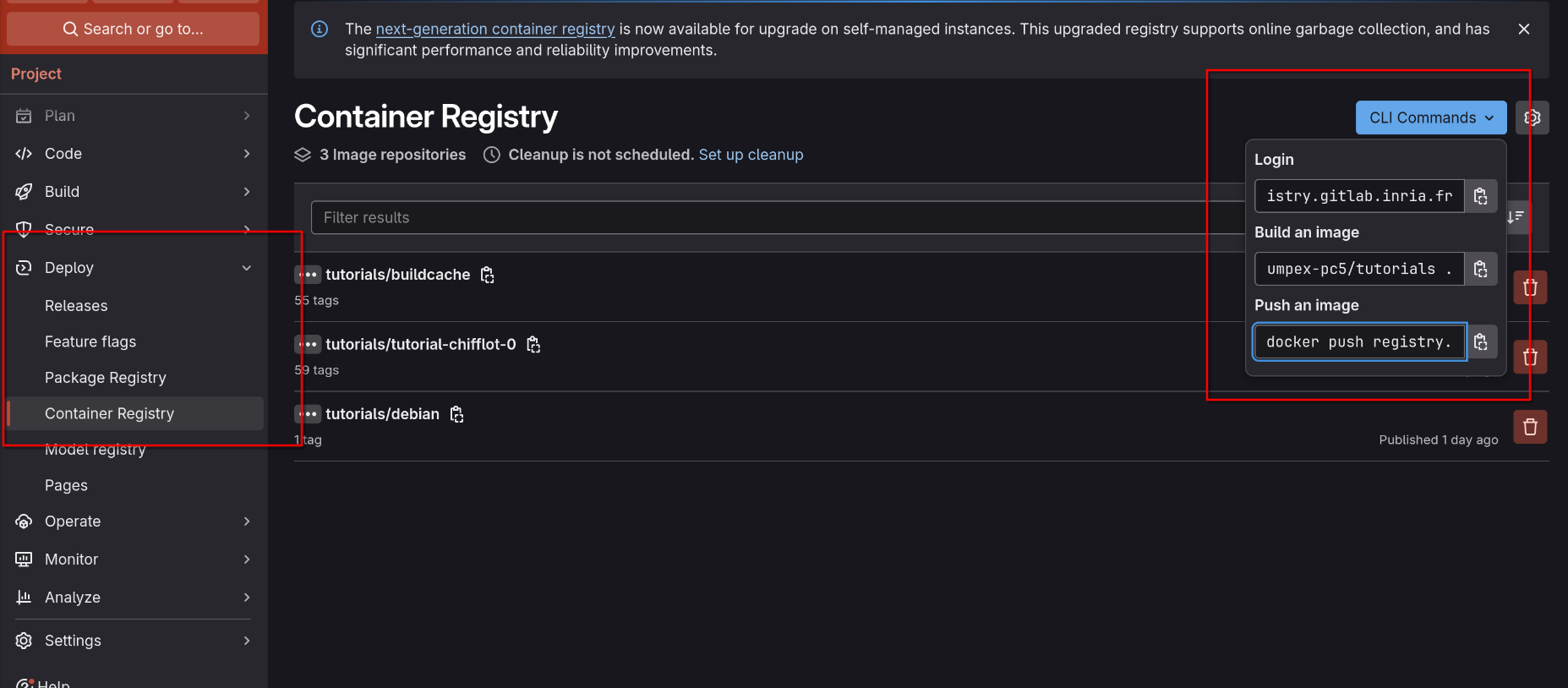 Screenshot from Gitlab web interface